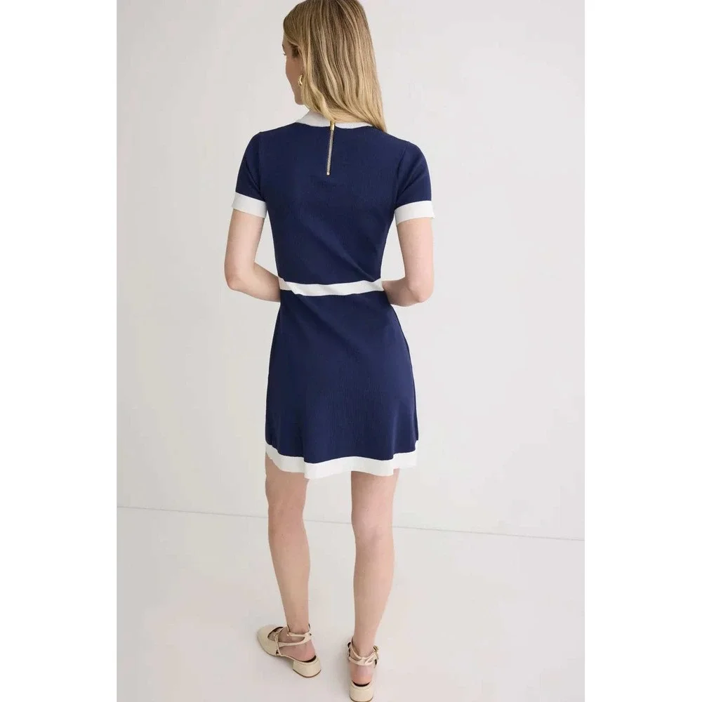 Alexia Admor Beatrix Mini Dress Navy Blue White Contrast Knit Button Women XS